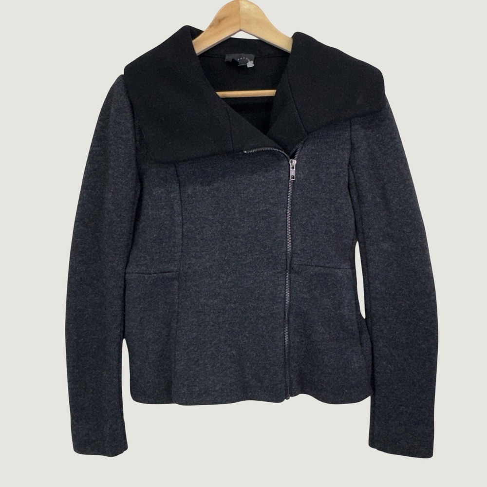 Theory‎ Wool Blend Moto Jacket S Gray Asymmetrical Zip Minimalist Chic